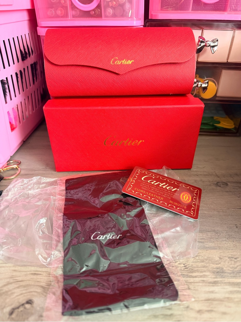 Cartier Red Leather sunglasses case Pouch with Red Presentation Box